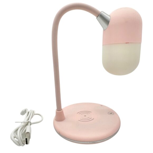 3-In-1 Pink Desk Lamp 5.0 Speaker USB Wireless Charger 12 Inch Flexible Neck - Picture 4 of 8